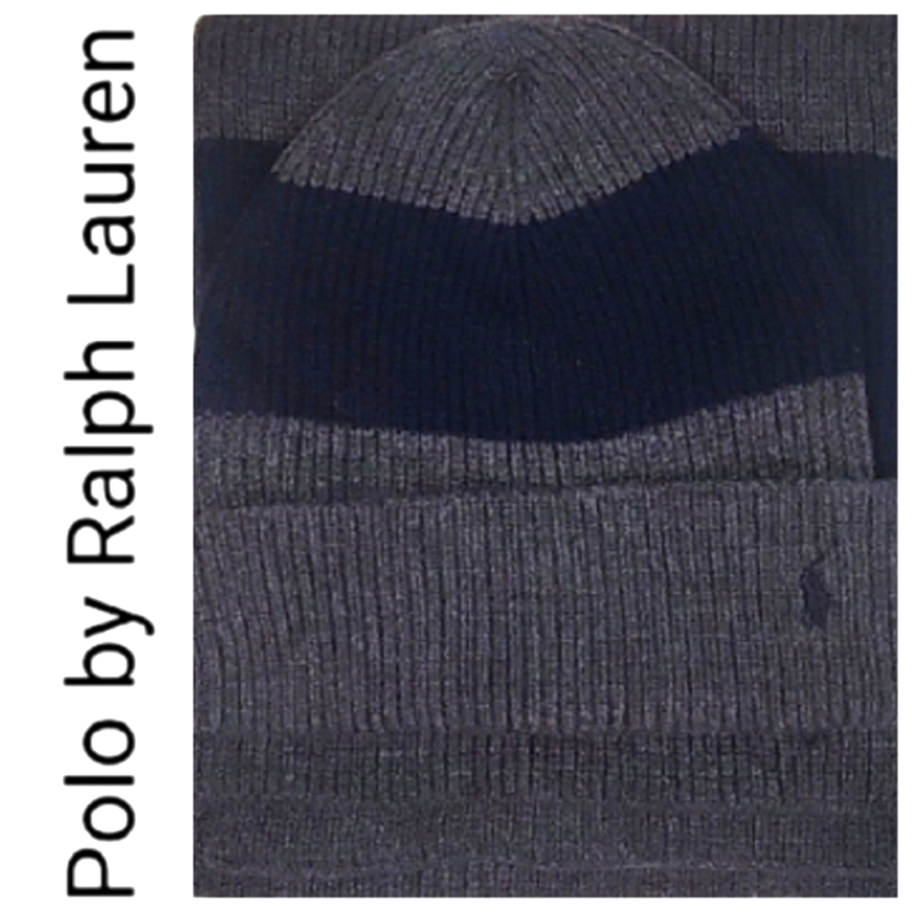 NEW! POLO BY RALPH LAUREN Men's Wool Blend Beanie Hat & Scarf 2pc. Gift Set.